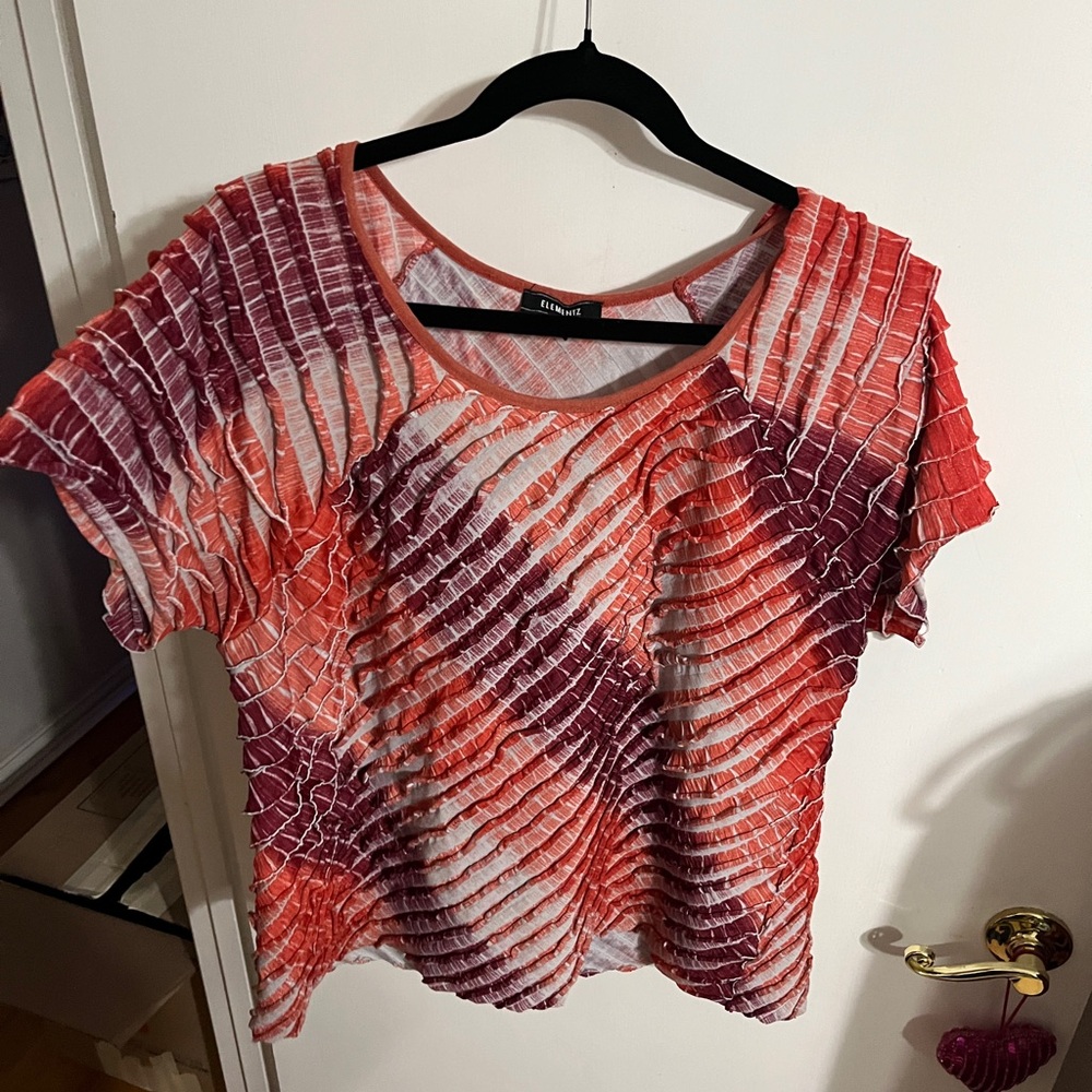 💝 2X Elementz Red and Orange Textured Short Sleeve Top